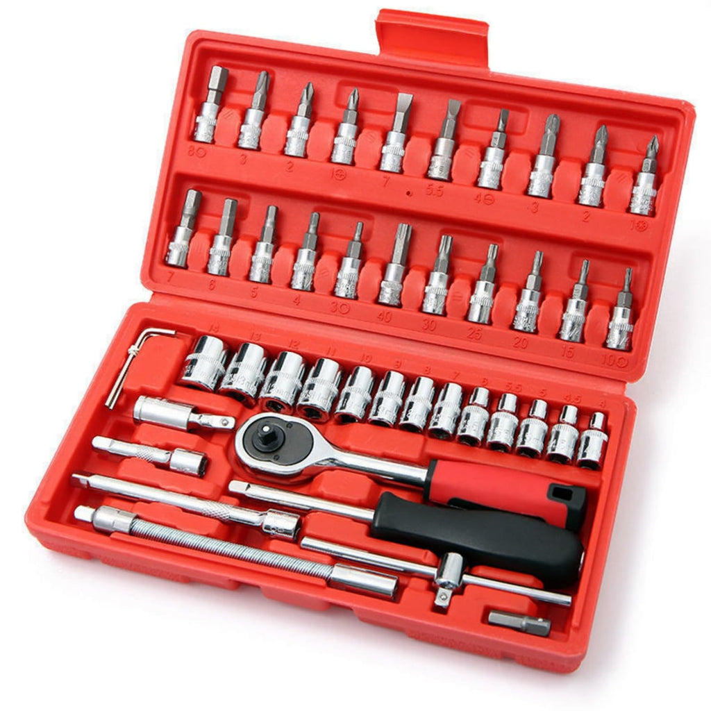 46 Pieces Mechanic Tool Kit 1/4” Ratchet Socket Wrench Set with Storage Case A6503