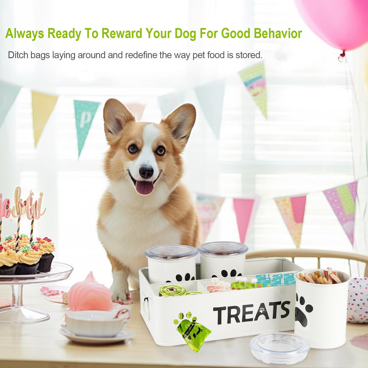 28oz Metal Dog Treat Container Set of 3 White P759122