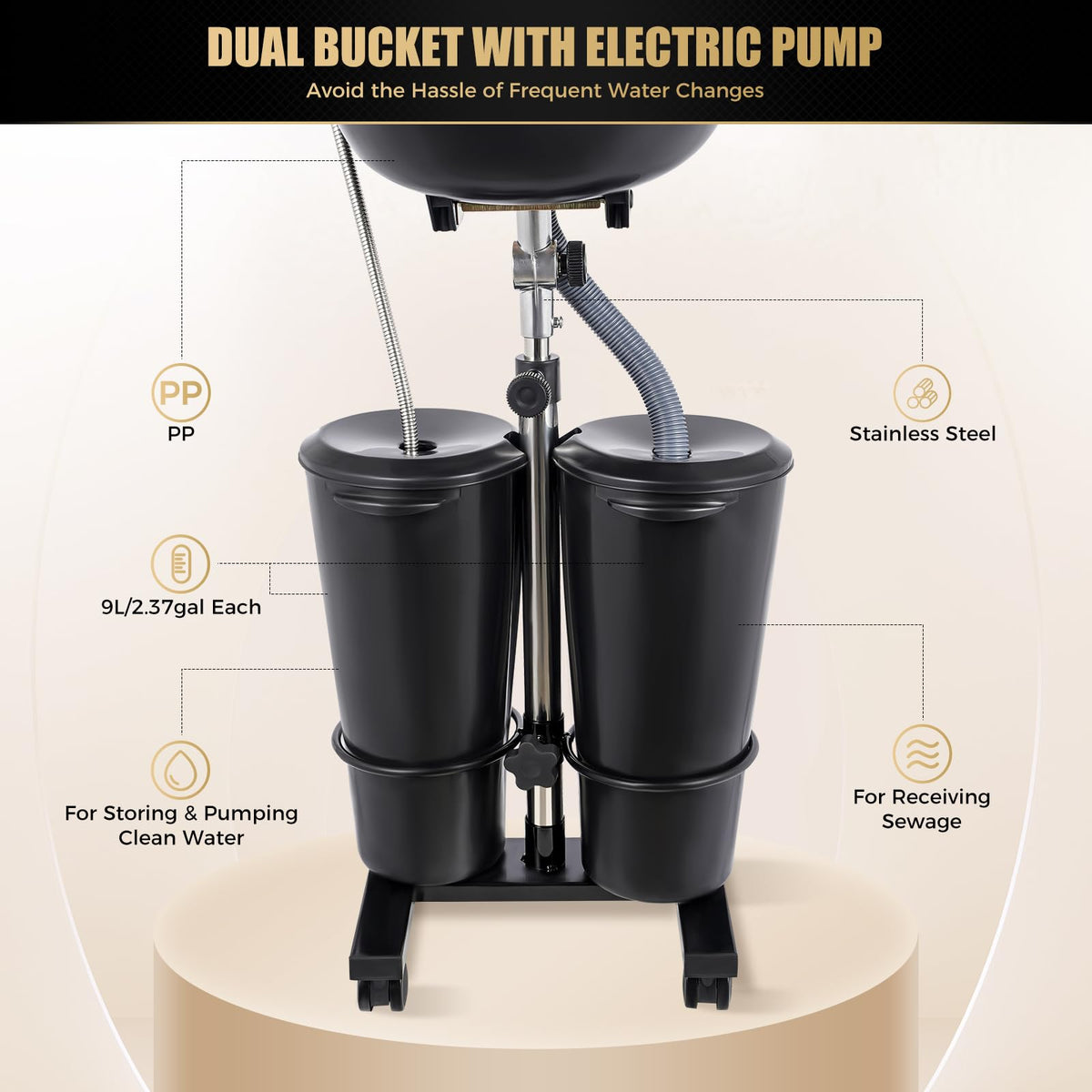 Black Height Adjustable Shampoo Bowl with Electric Pump J8956