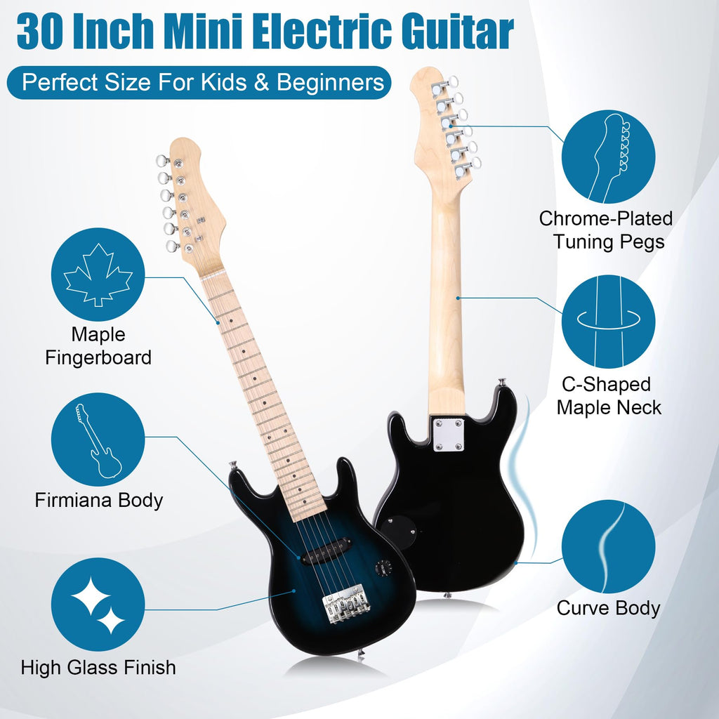 30 Inch Blue Solid Wood Electric Guitar Starter Kit with Amplifier P16416