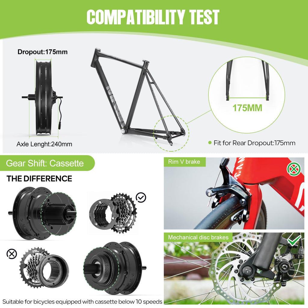 1000W Rear Hub Motor Fat Tire Ebike Conversion Kit F848