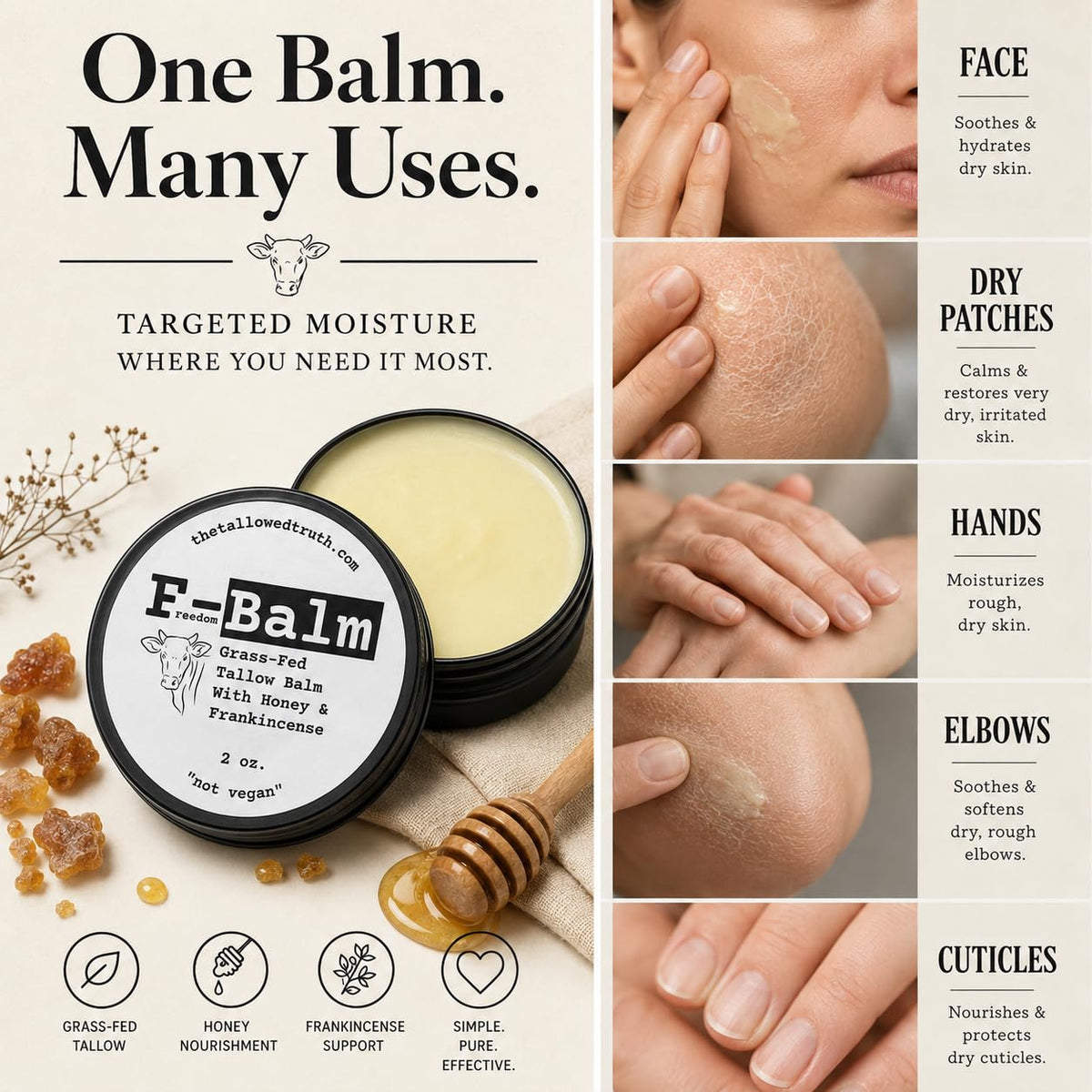 Beef Tallow and Honey Balm, 2 oz W70284