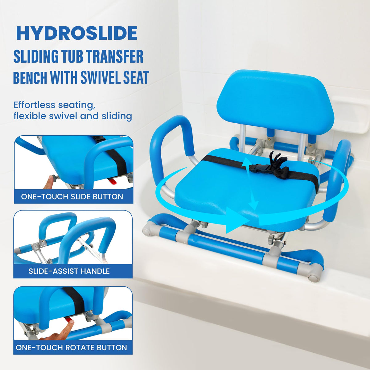 Blue Padded Sliding Shower Chair with Armrests T79632