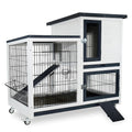 2-Story Indoor Outdoor Rabbit Hutch with Dual Trays W38330