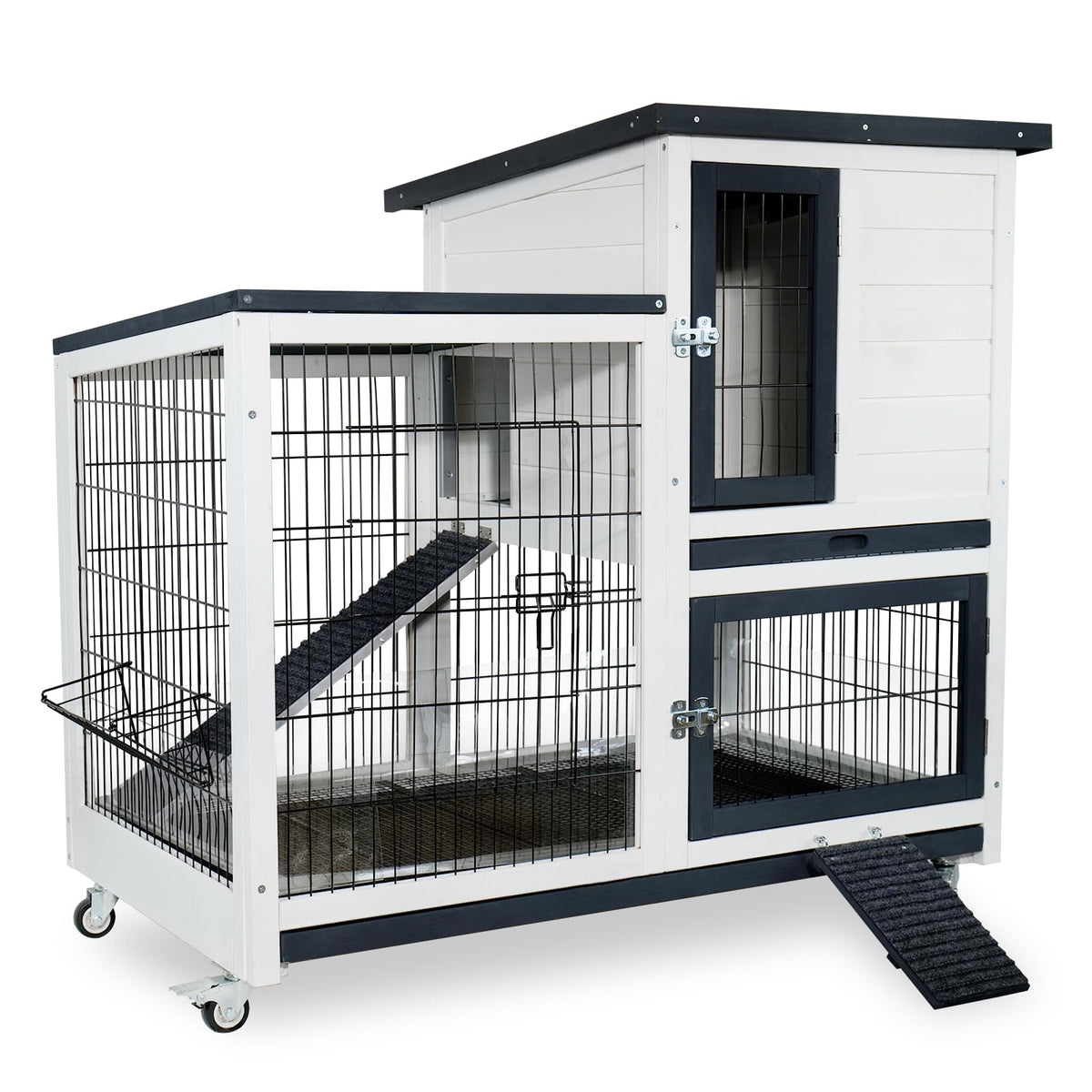 2-Story Indoor Outdoor Rabbit Hutch with Dual Trays W38330