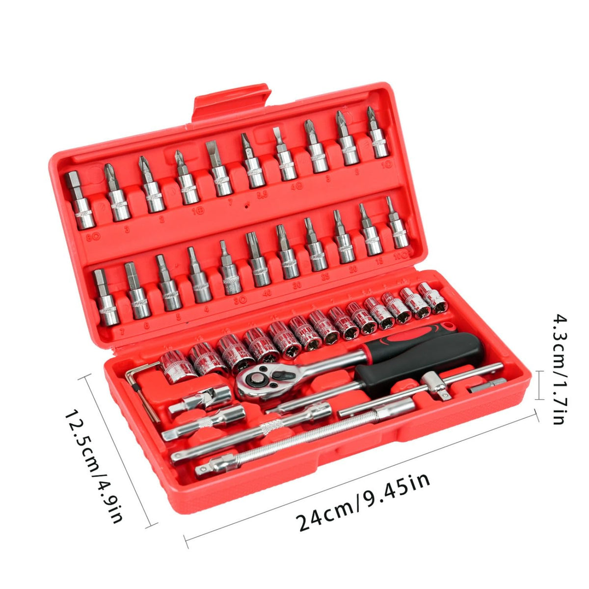 46 Pieces Mechanic Tool Kit 1/4” Ratchet Socket Wrench Set with Storage Case A6503