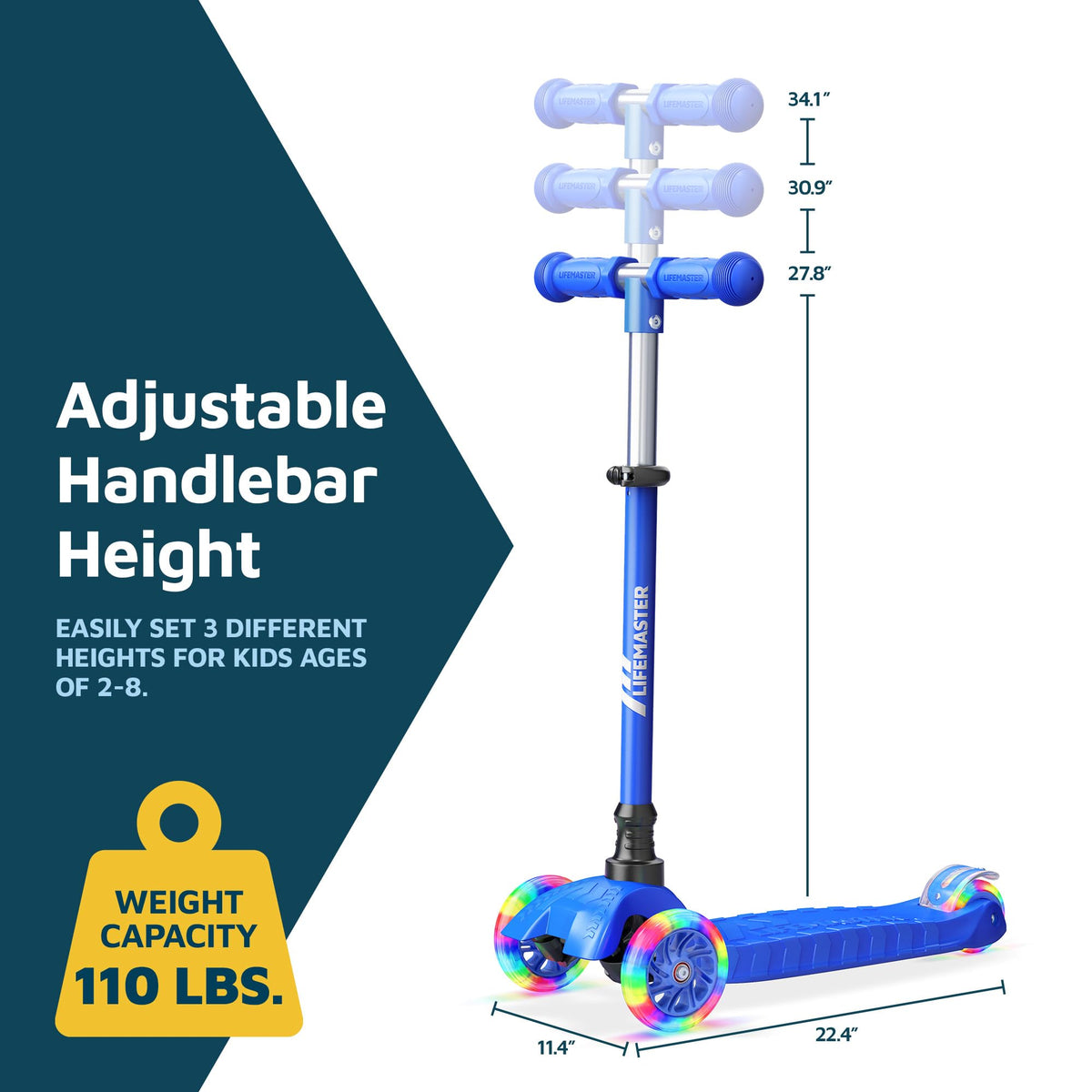 3-Wheel Kids Scooter with Wheel Lights, Adjustable Handlebar C92768