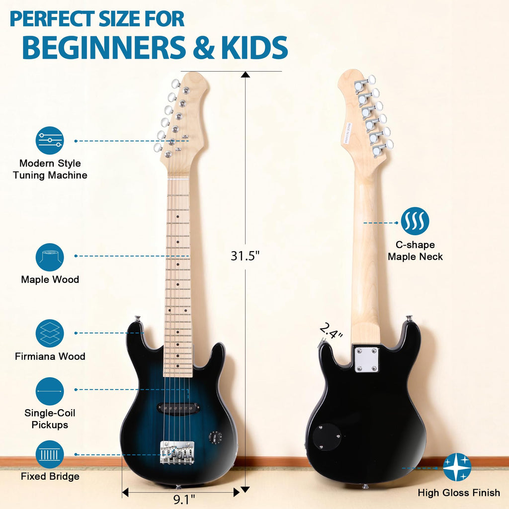 30 Inch Blue Solid Wood Electric Guitar Starter Kit with Amplifier P16416