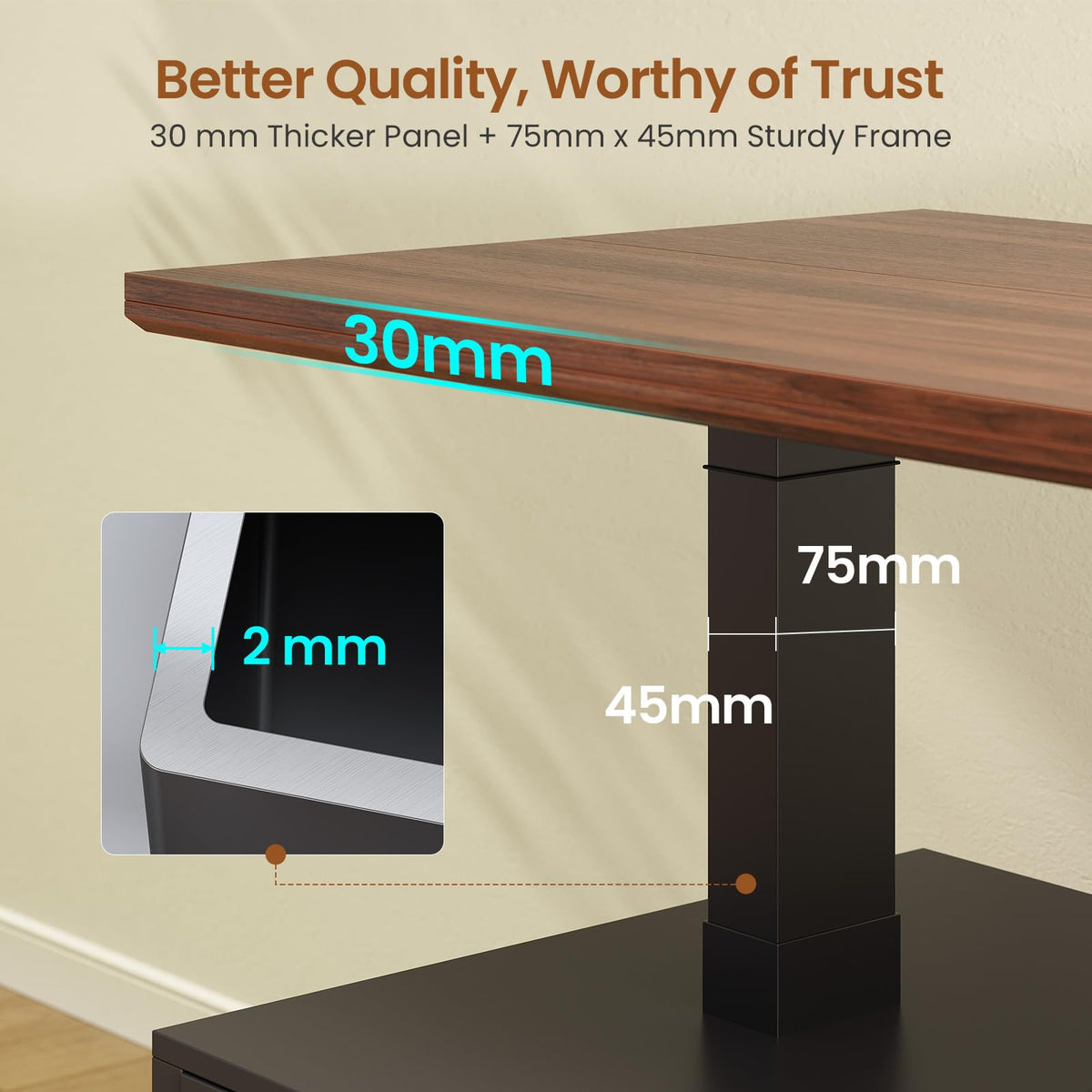 63" Farmhouse Electric Standing Desk with 3 Drawers R28165