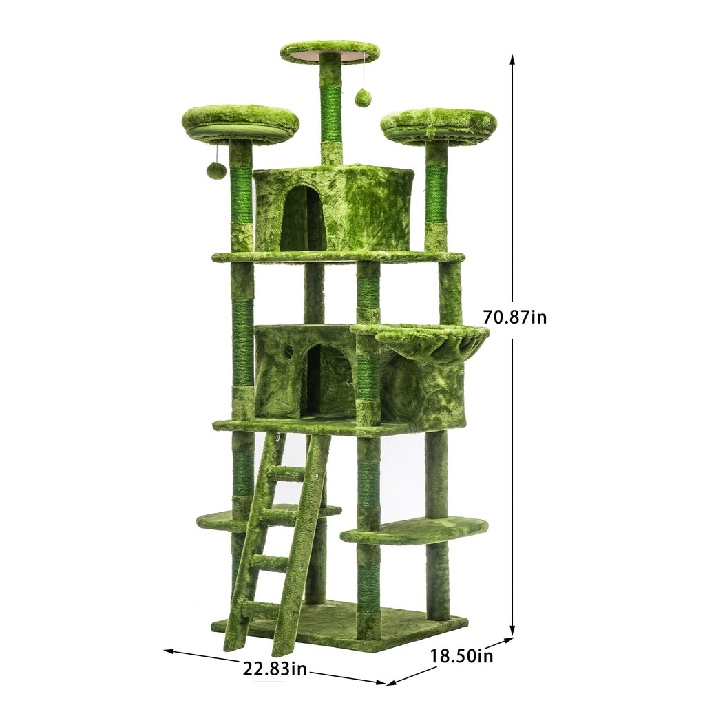 70.87" Green Multi-Level Cat Tree with Condos and Hammock U163563