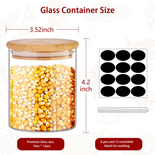 16 oz Glass Food Storage Jars with Bamboo Lids G69923