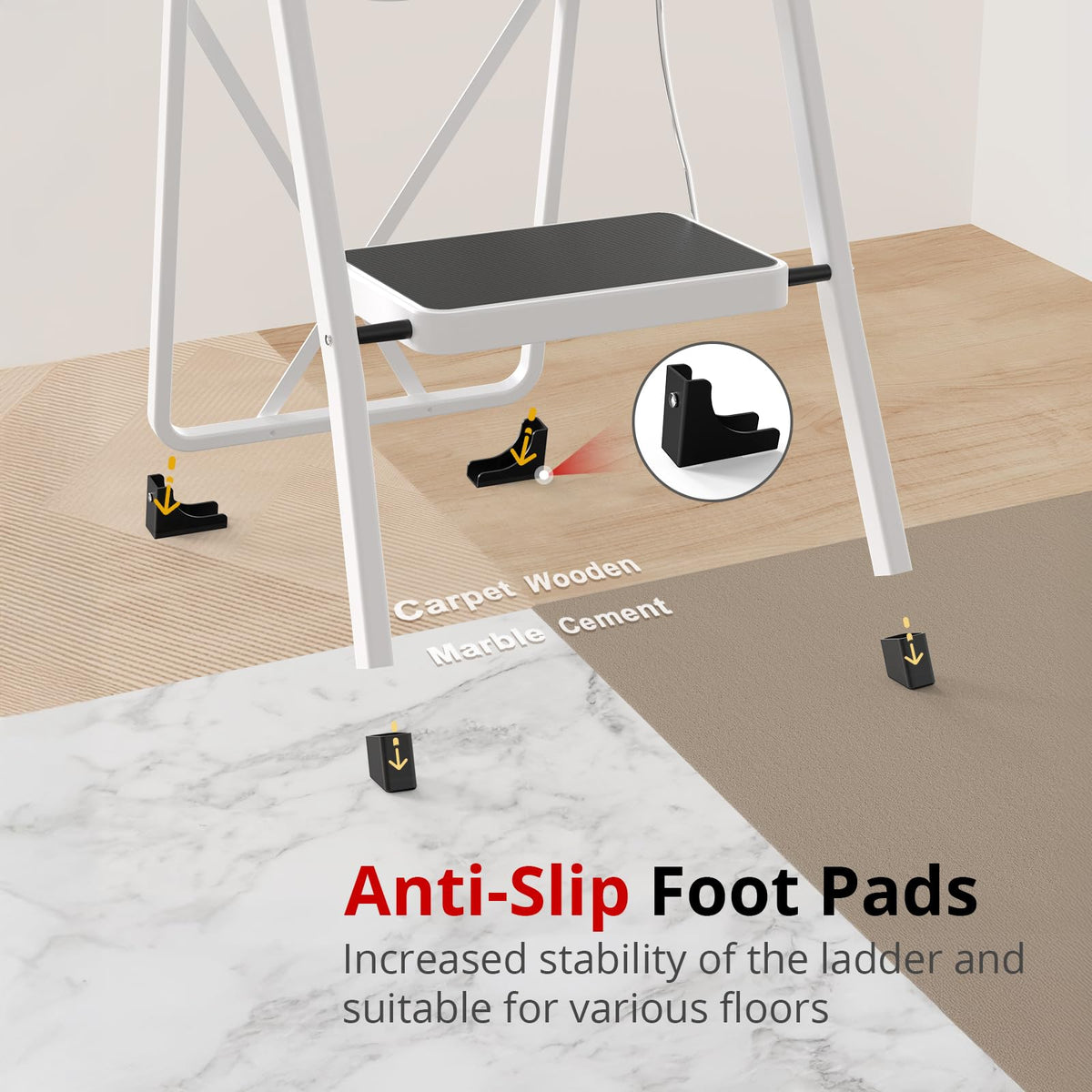 Folding Step Stool with Anti-Slip Pedal, 330 lbs Capacity, White X92388