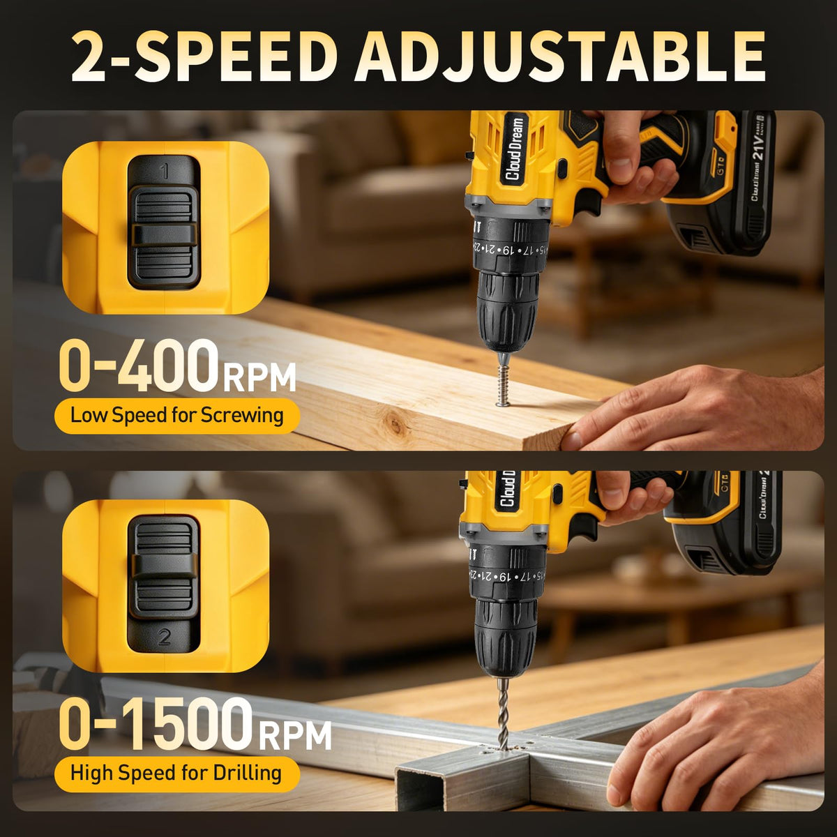 21V Cordless Drill Set with 2 Batteries and Charger N43577