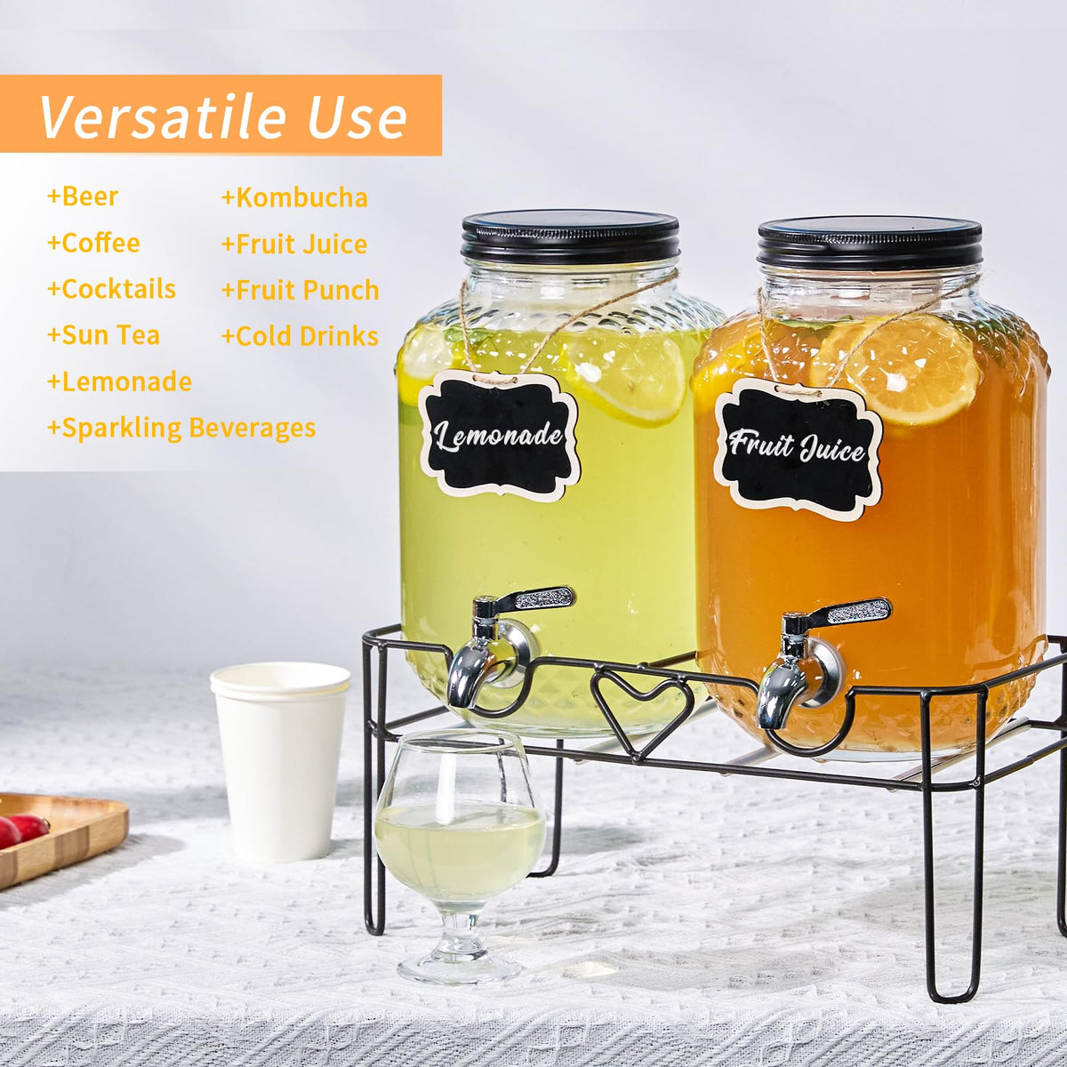 1 Gallon Glass Beverage Dispenser with Stand and Fruit Infuser Z99850