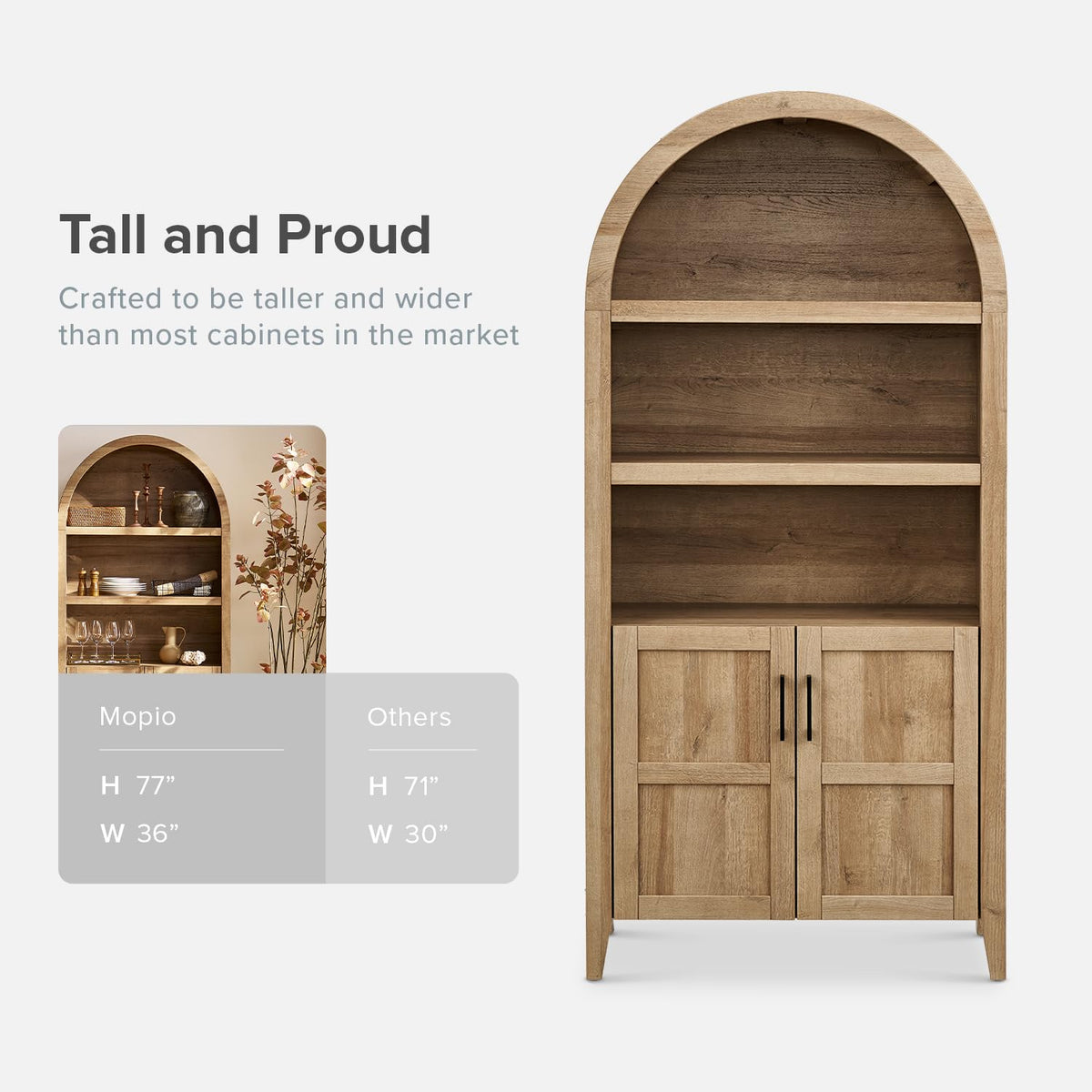 77.4" Tall Arched Wooden Storage Cabinet with Doors and Adjustable Shelves V246667