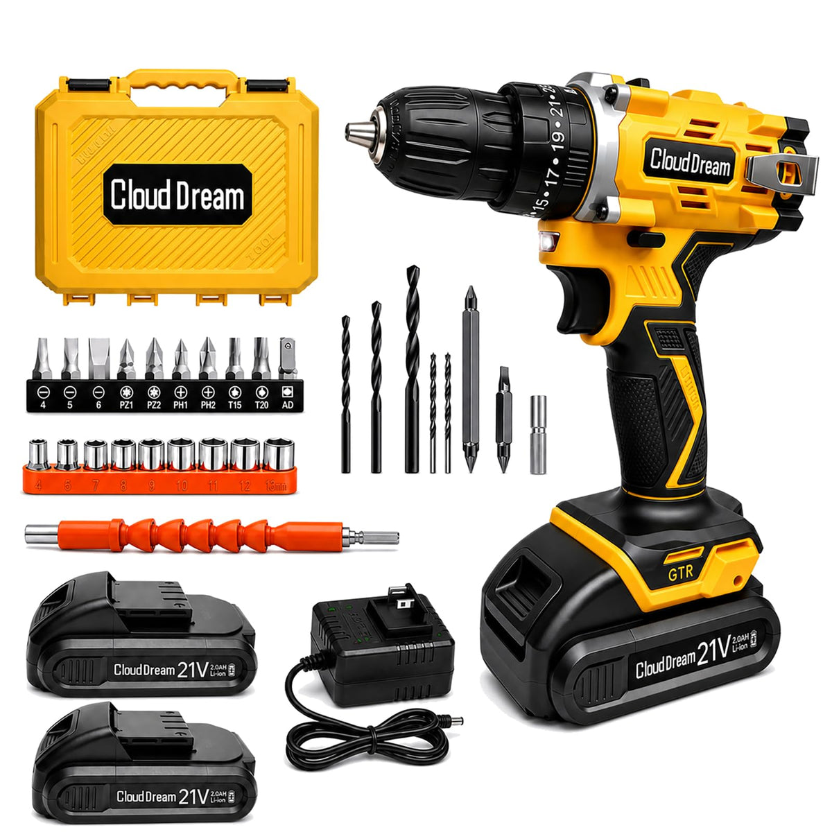 21V Cordless Drill Set with 2 Batteries and Charger N43577