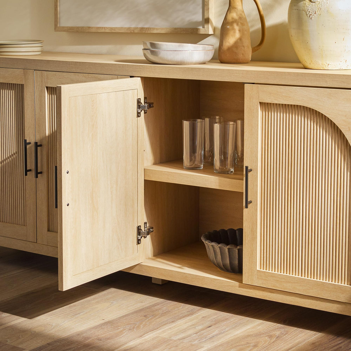 70 Inch Coastal Oak Sideboard Buffet J83462
