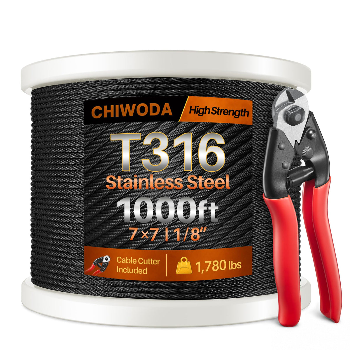 Black Stainless Steel Cable 1000FT H294453