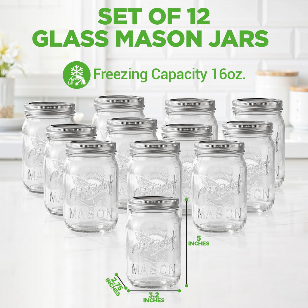 16 oz. Wide Mouth Glass Food Storage Containers with Lids, 12 Pcs W511