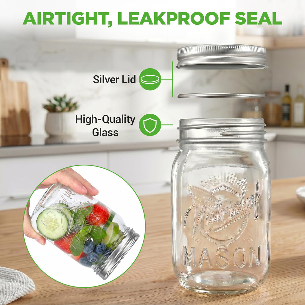 16 oz. Wide Mouth Glass Food Storage Containers with Lids, 12 Pcs W511