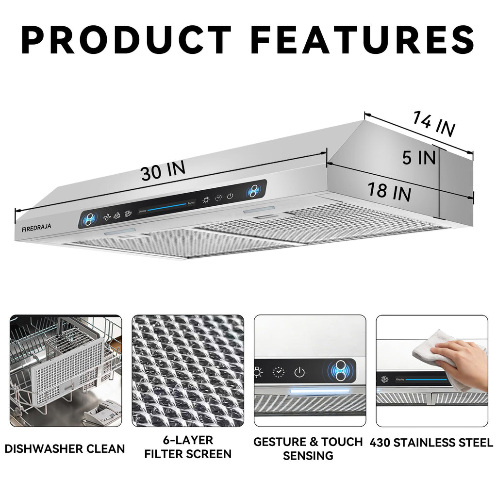 30 Inch 550 CFM Stainless Steel Under Cabinet Range Hood V6118