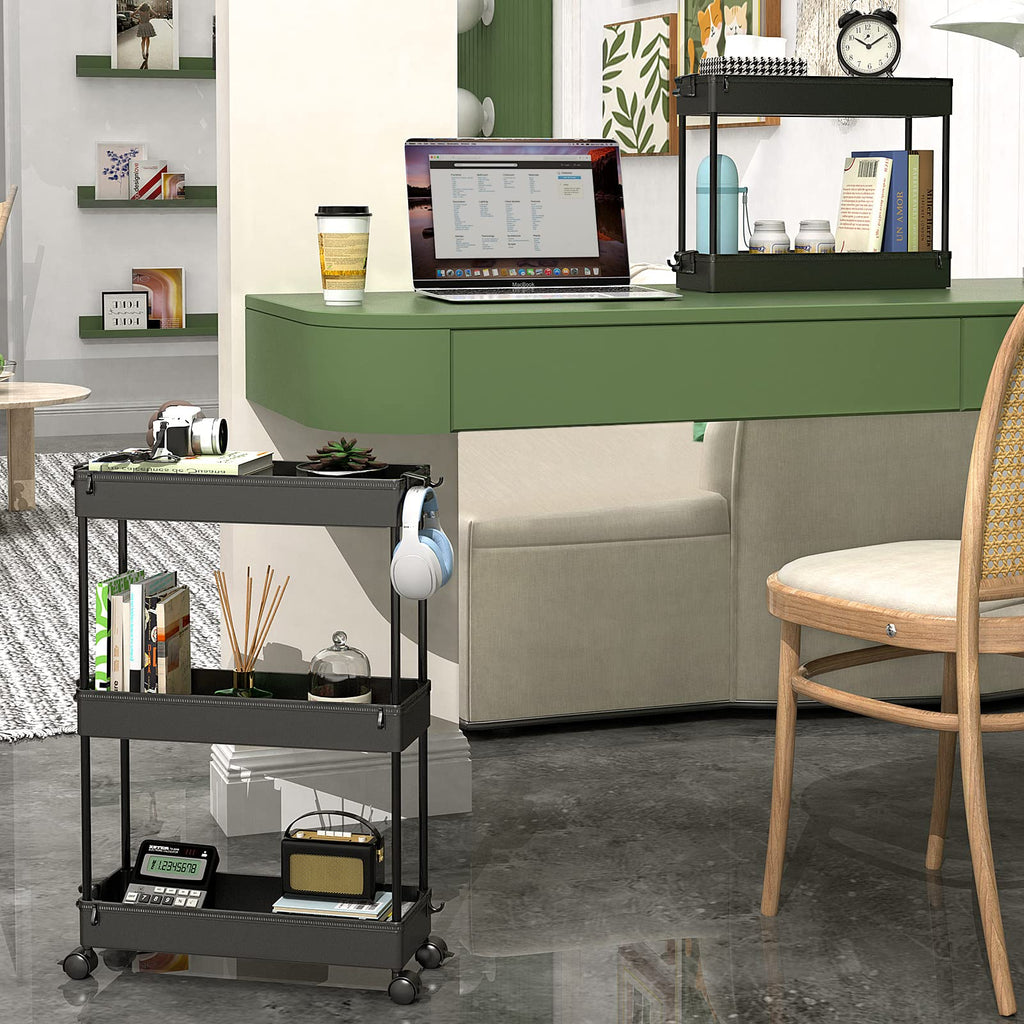 Black 3 Tier Slim Rolling Storage Cart E48949