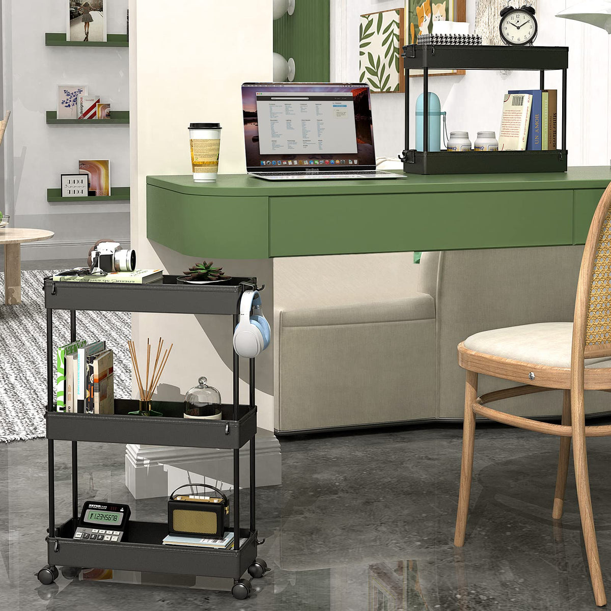 Black 3 Tier Slim Rolling Storage Cart E48949