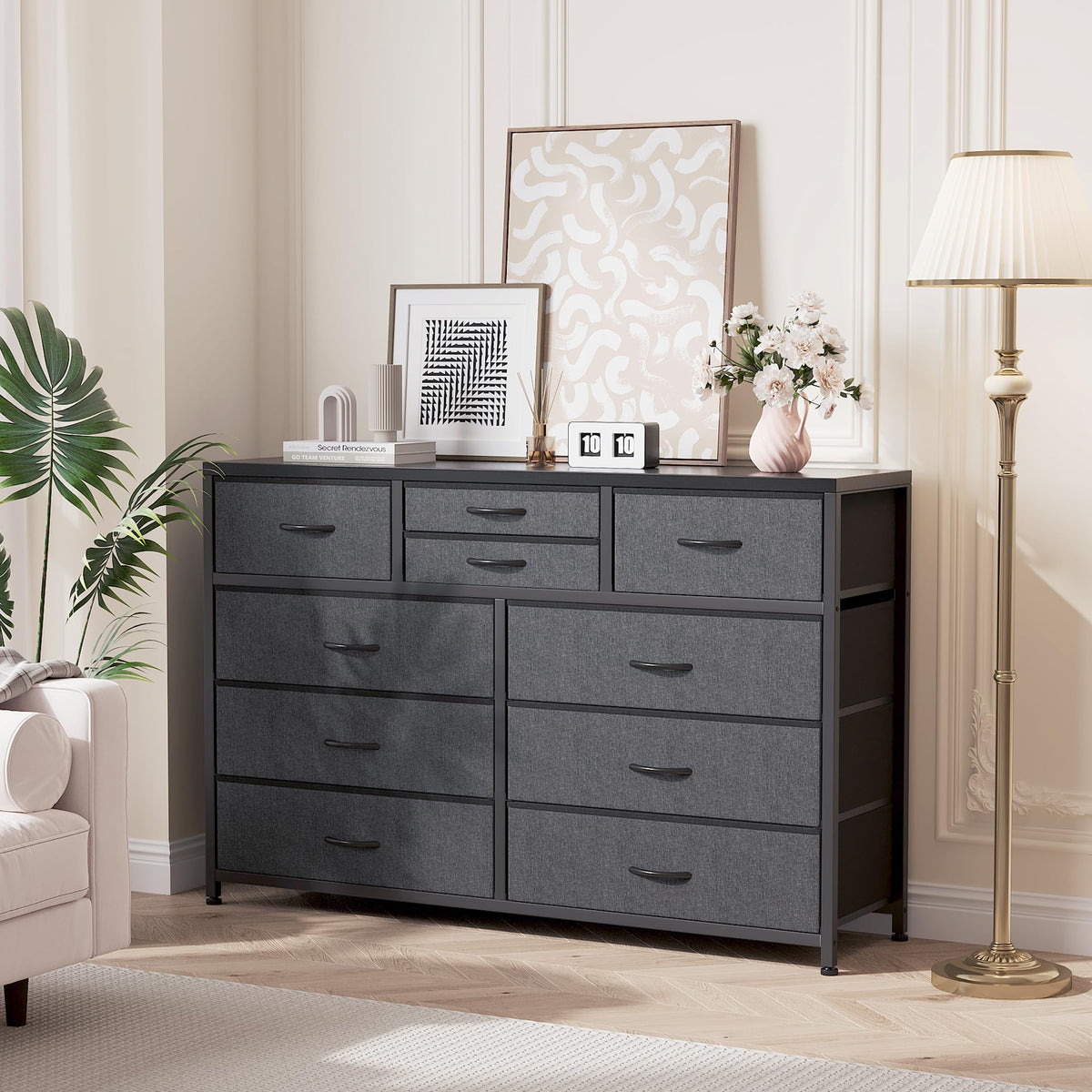 10 Drawer Fabric Dresser with Wood Top G887