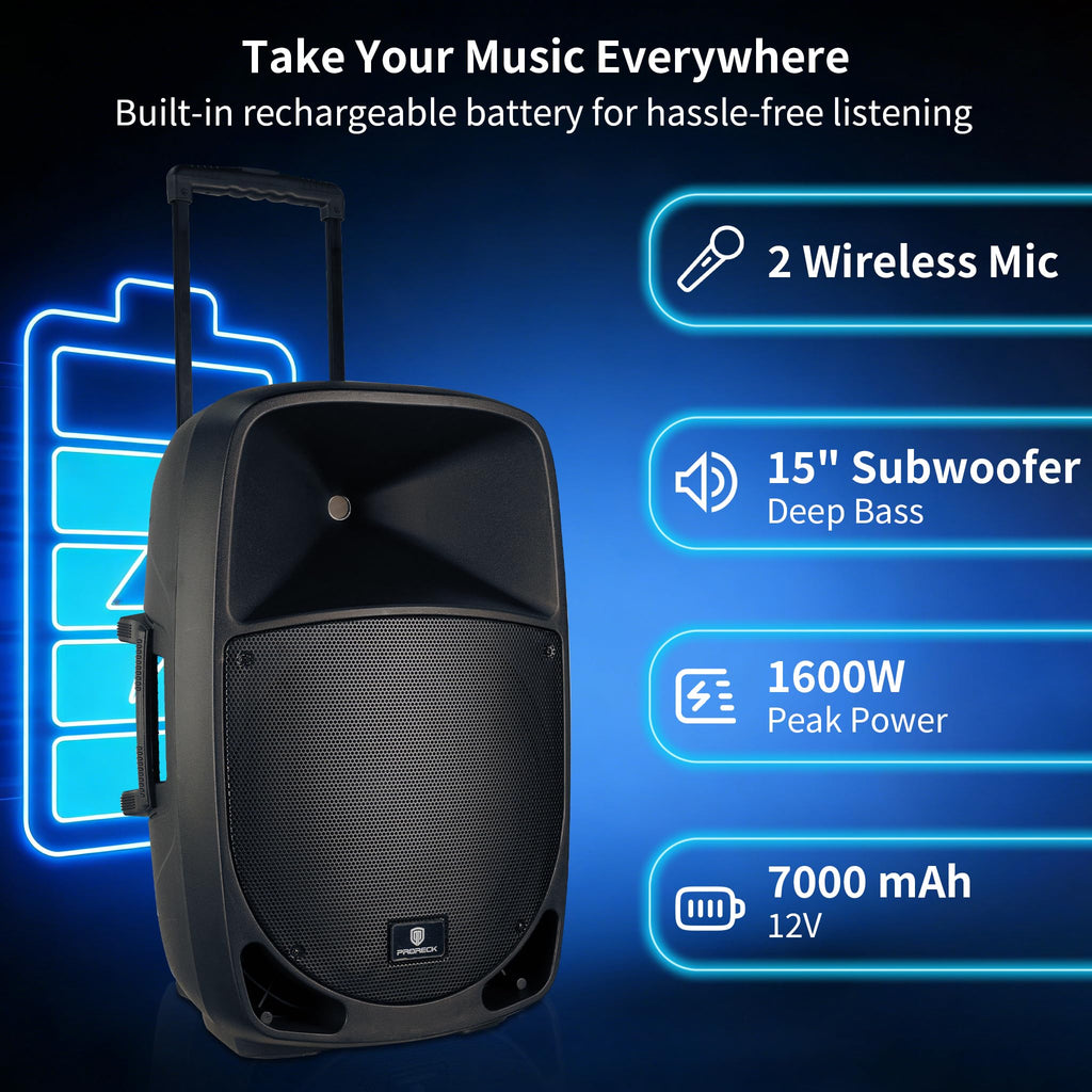 1600W 2-Way Rechargeable Powered PA Speaker System with Bluetooth W335476