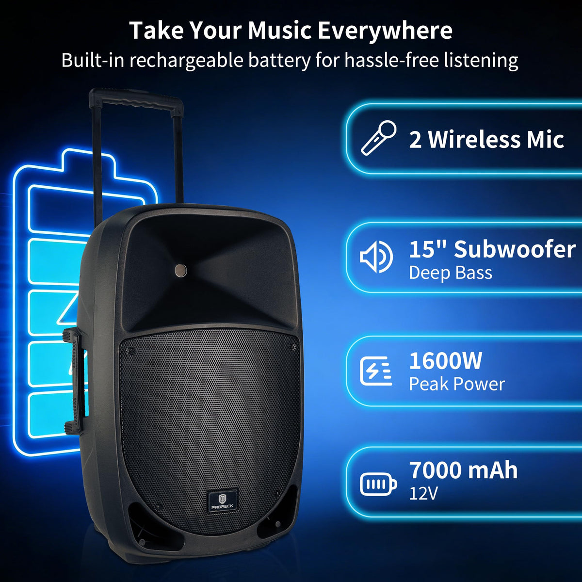 1600W 2-Way Rechargeable Powered PA Speaker System with Bluetooth W335476