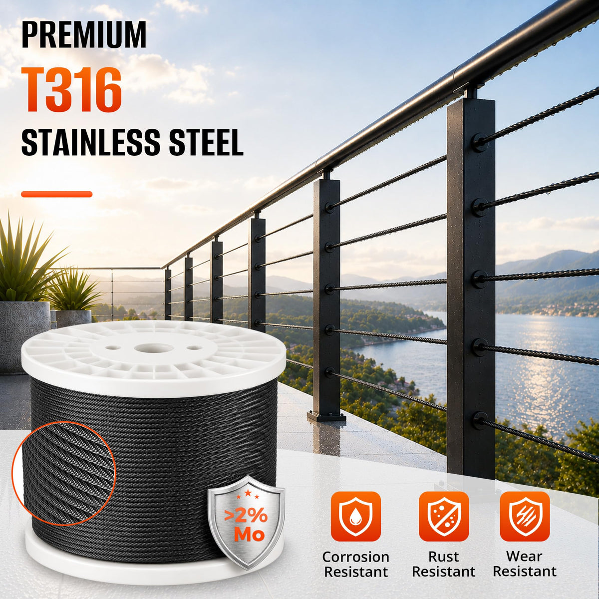 Black Stainless Steel Cable 1000FT H294453