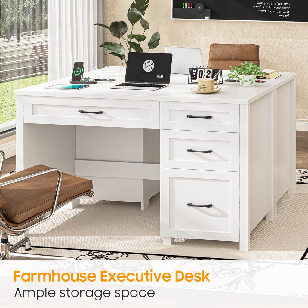47" Cream White Executive Desk with File Drawer H98040