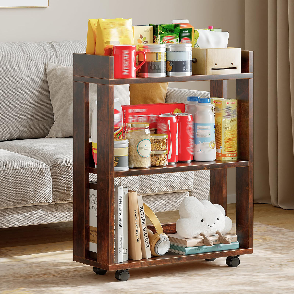 3-Tier Small Bookshelf with Wheels O274