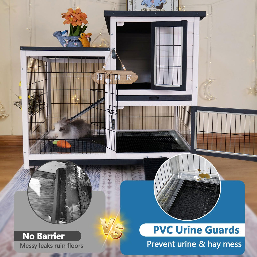 2-Story Indoor Outdoor Rabbit Hutch with Dual Trays W38330
