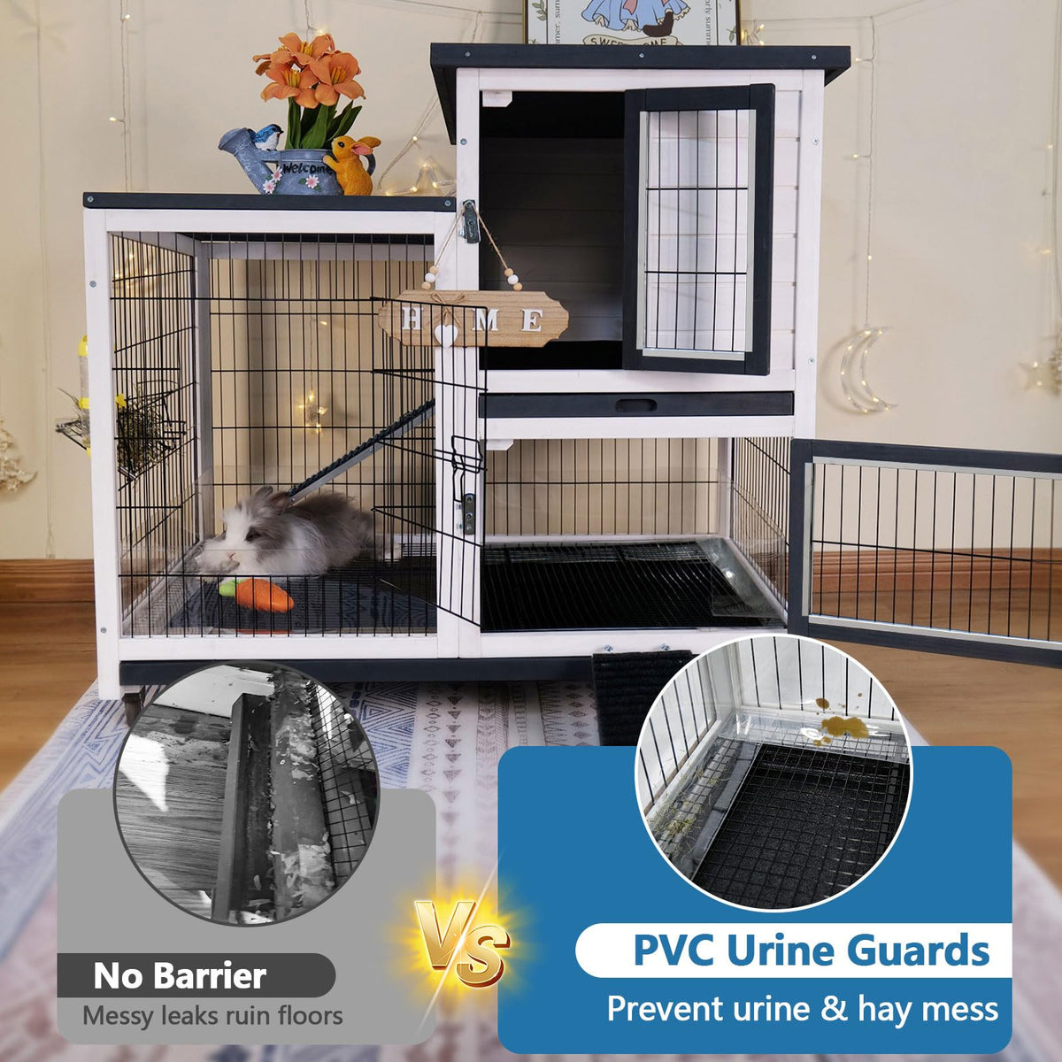 2-Story Indoor Outdoor Rabbit Hutch with Dual Trays W38330
