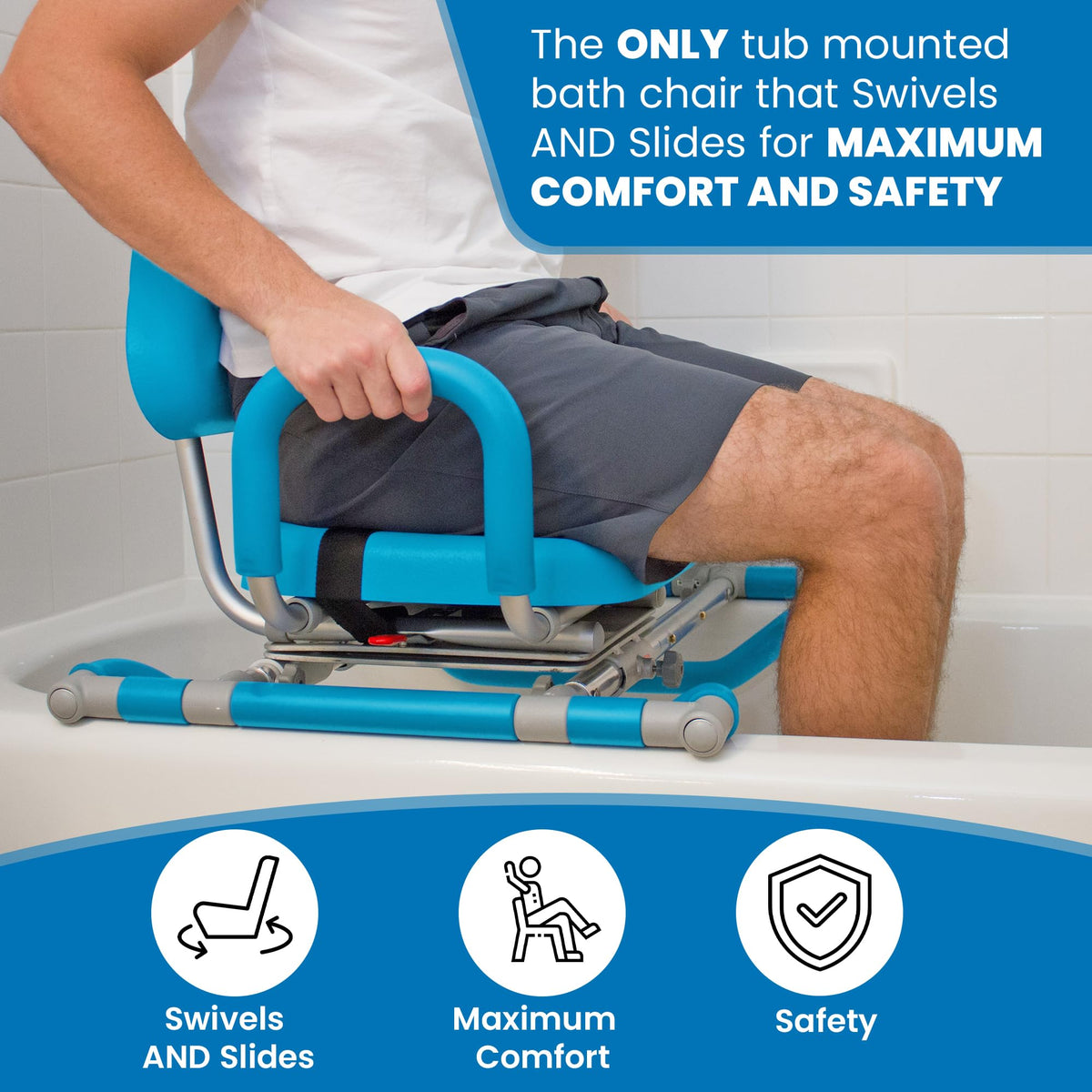 Blue Padded Sliding Shower Chair with Armrests T79632