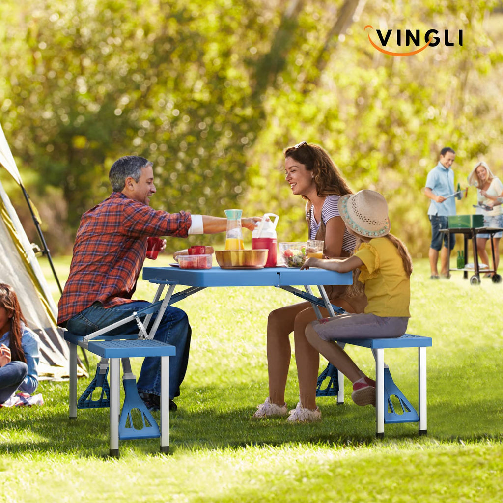 4 Ft Folding Picnic Table Set with 4 Seats Z842838