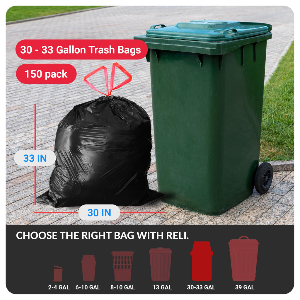 30 Gallon Black Drawstring Trash Bags 150 Count I766