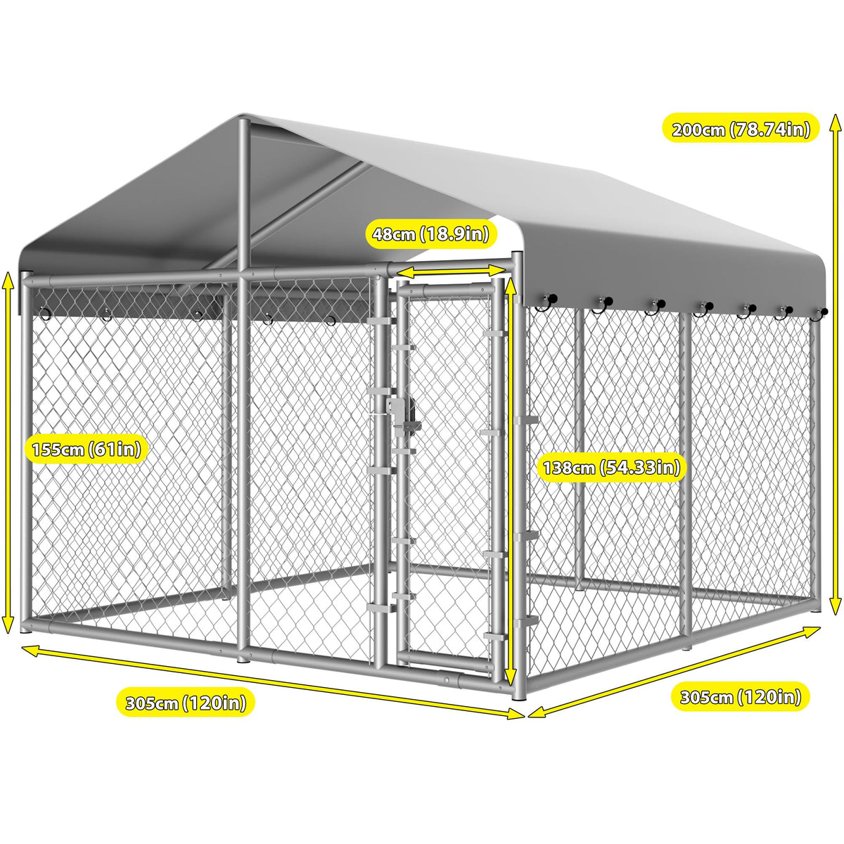 10 x 10 x 6.56 ft Galvanized Chain Link Dog Kennel with Roof N119283