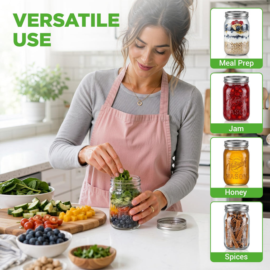 16 oz. Wide Mouth Glass Food Storage Containers with Lids, 12 Pcs W511