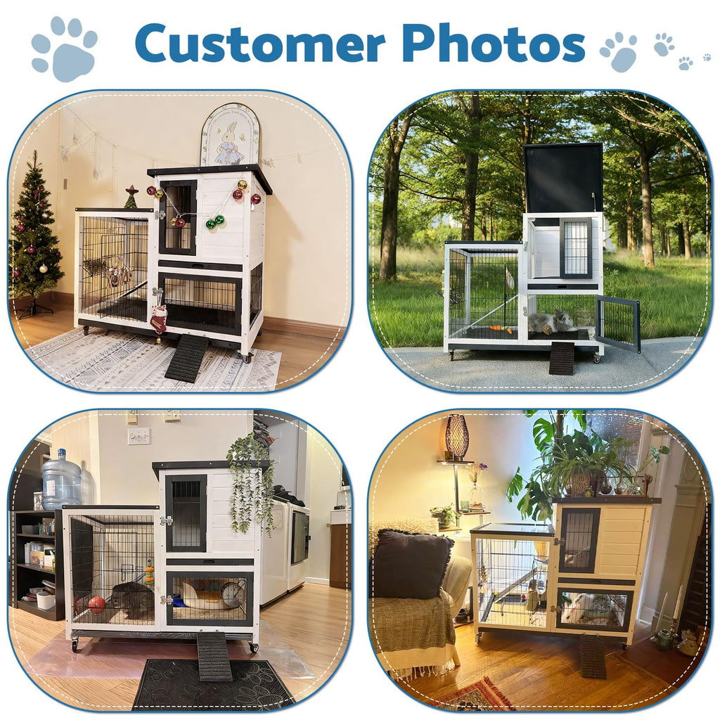 2-Story Indoor Outdoor Rabbit Hutch with Dual Trays W38330