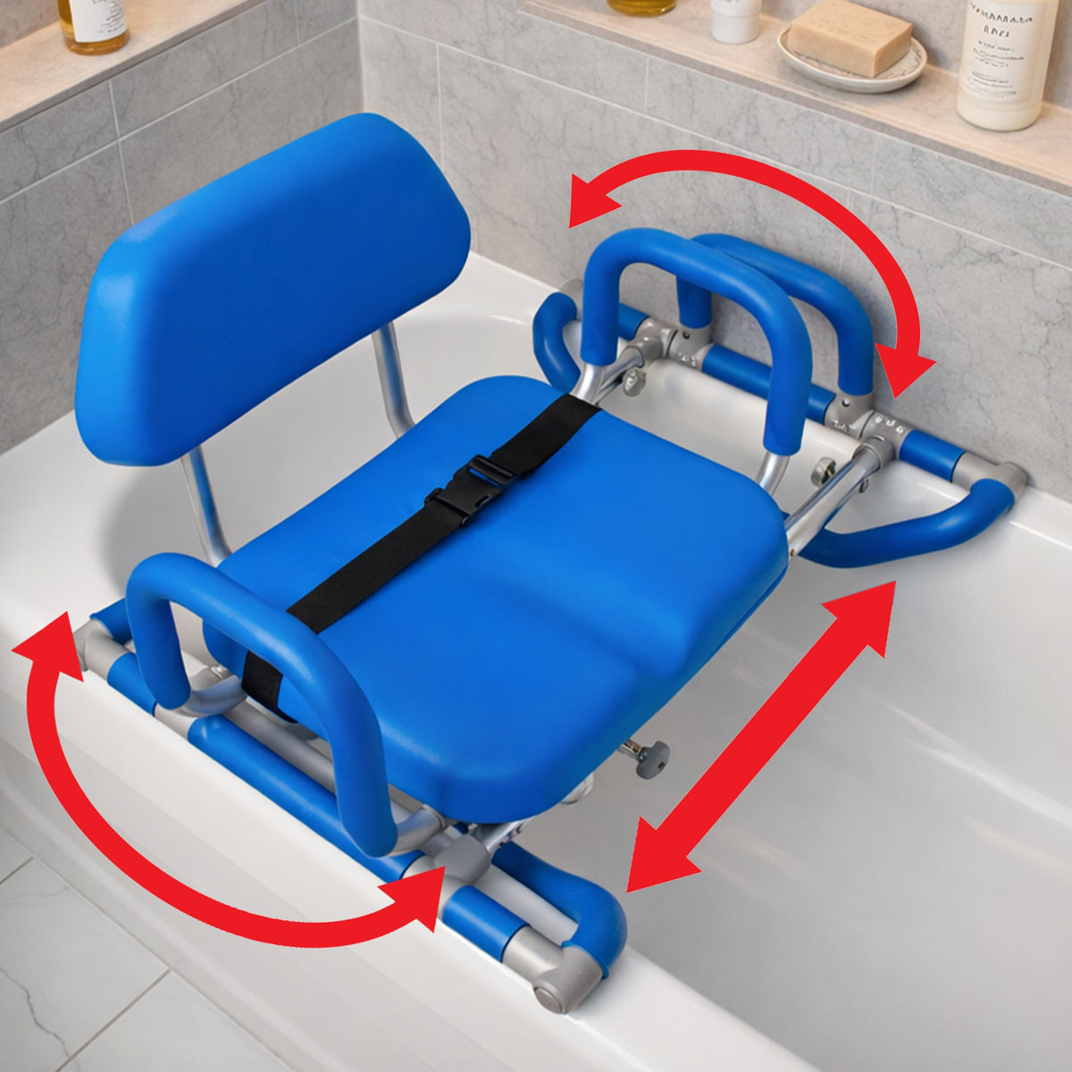 Blue Padded Sliding Shower Chair with Armrests T79632