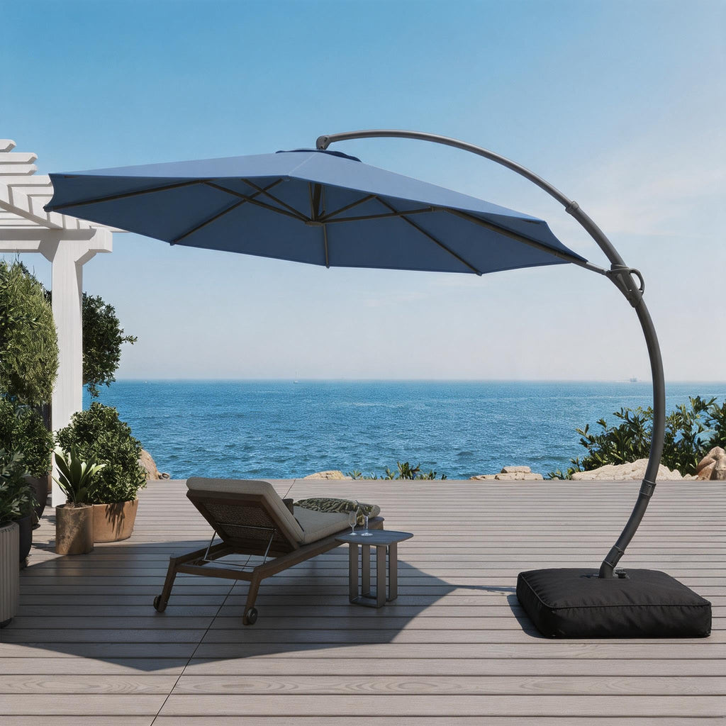 11 FT Navy Blue Cantilever Patio Umbrella with Base U709387