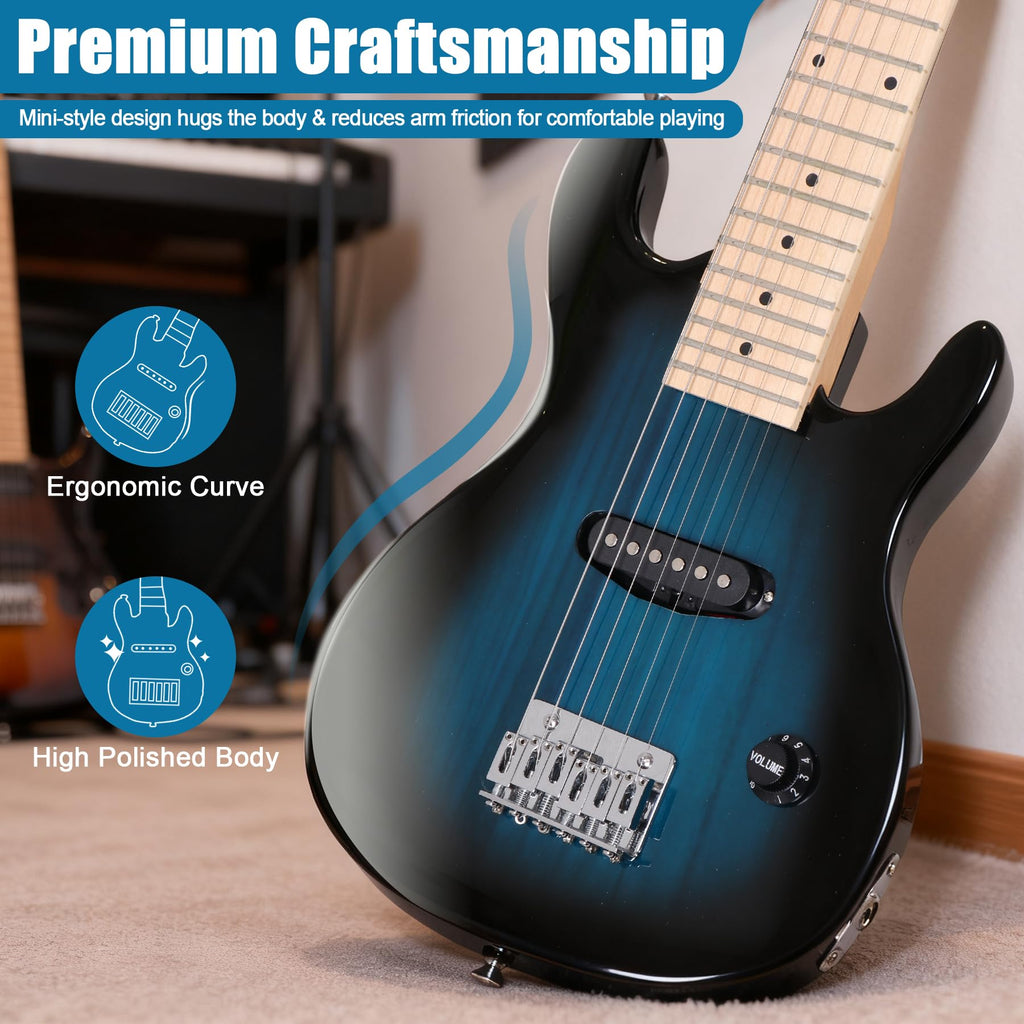 30 Inch Blue Solid Wood Electric Guitar Starter Kit with Amplifier P16416