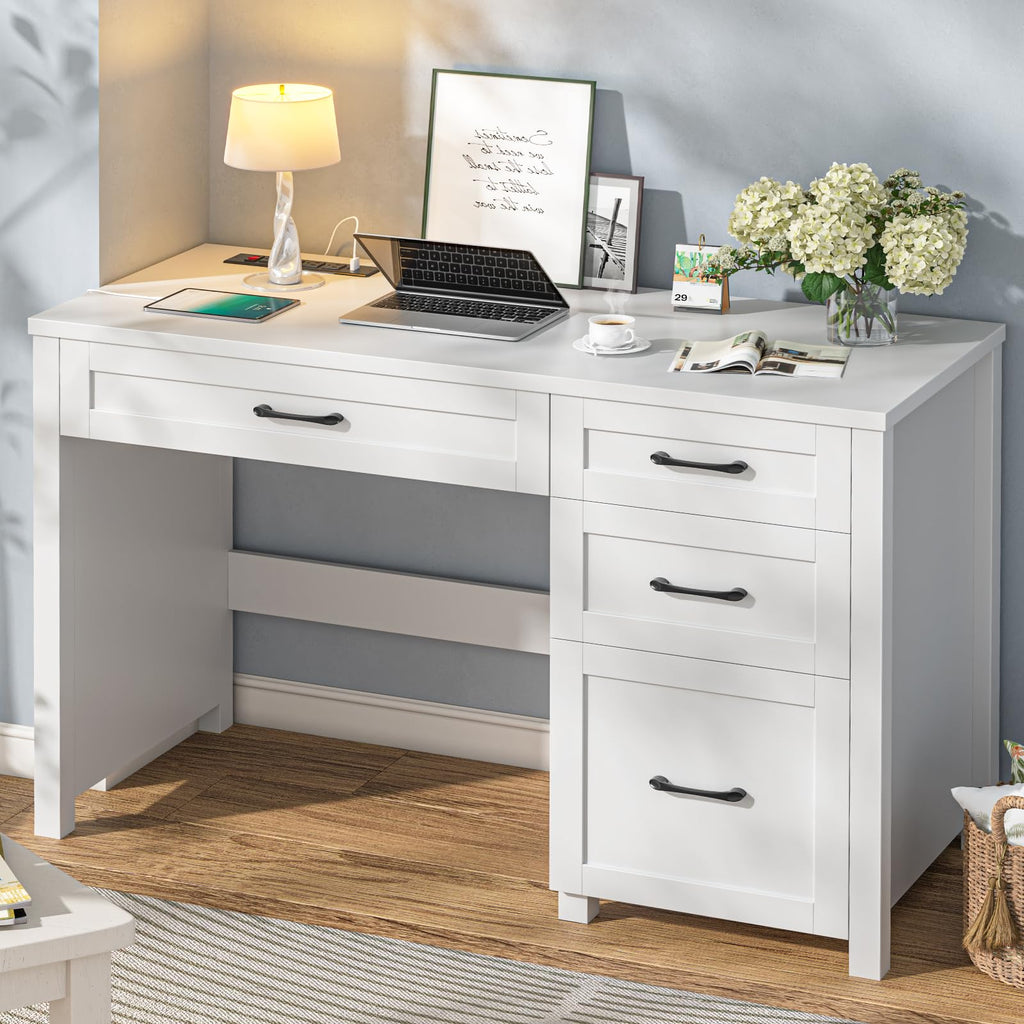 47" Cream White Executive Desk with File Drawer H98040