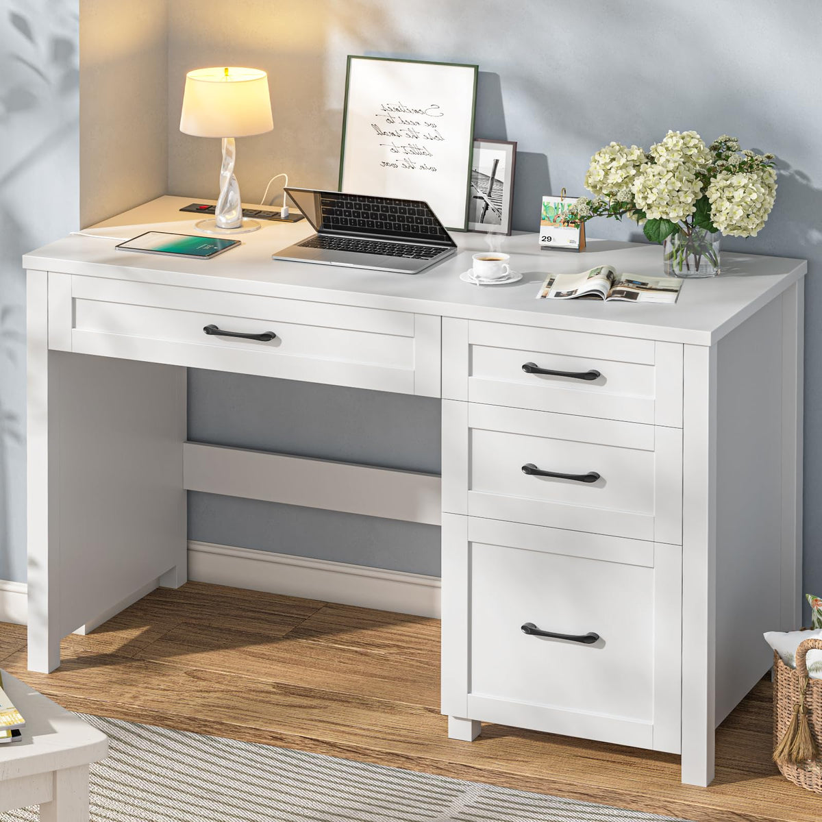 47" Cream White Executive Desk with File Drawer H98040