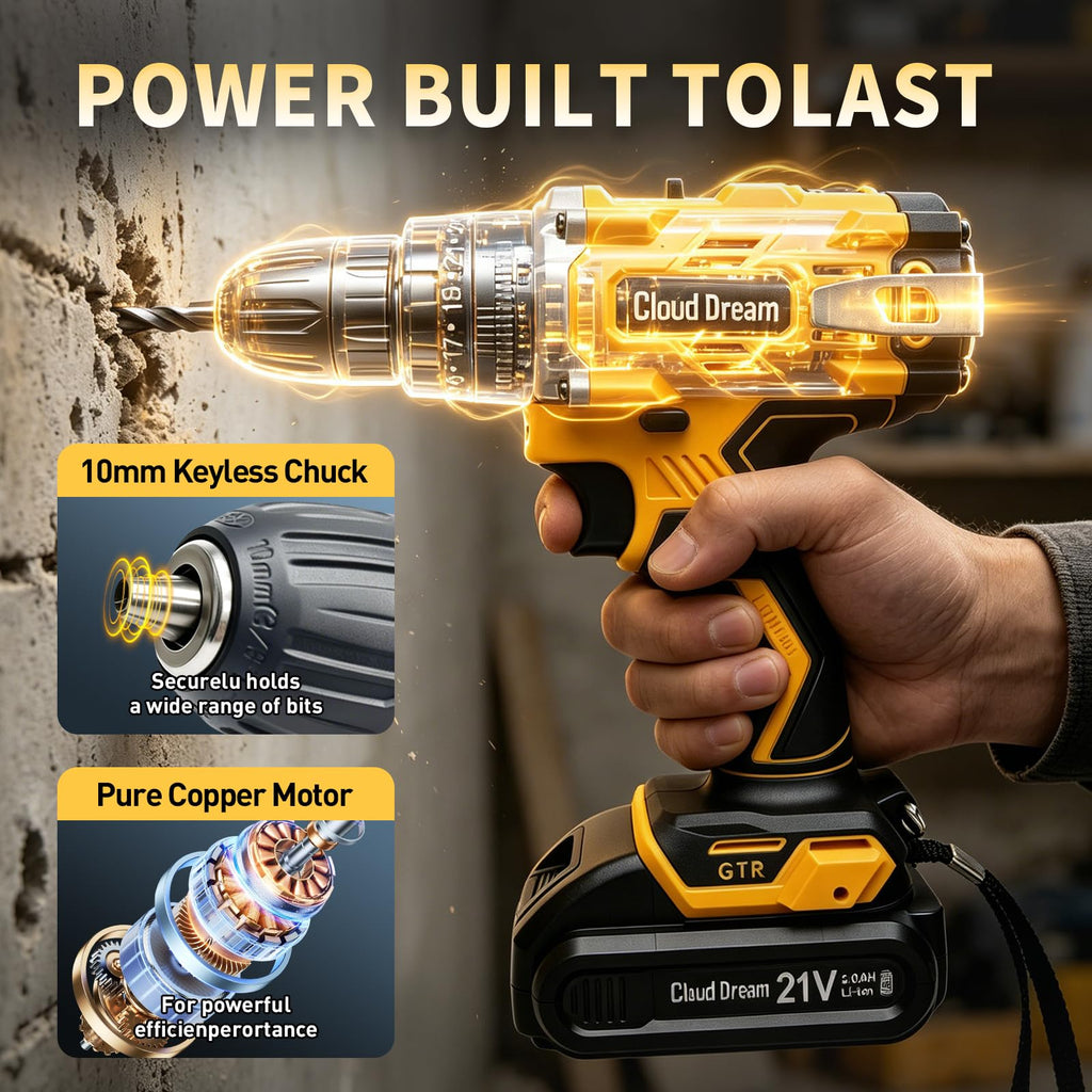 21V Cordless Drill Set with 2 Batteries and Charger N43577