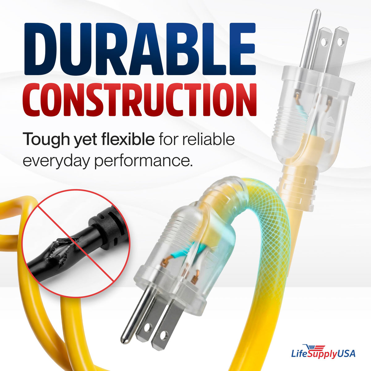 100ft Outdoor/Indoor Extension Cord 14/3 Gauge Heavy Duty 3 Prong SJTW Yellow T81603