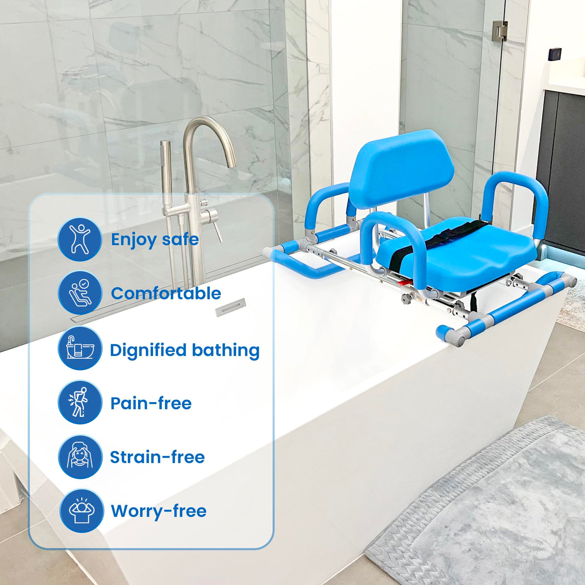 Blue Padded Sliding Shower Chair with Armrests T79632