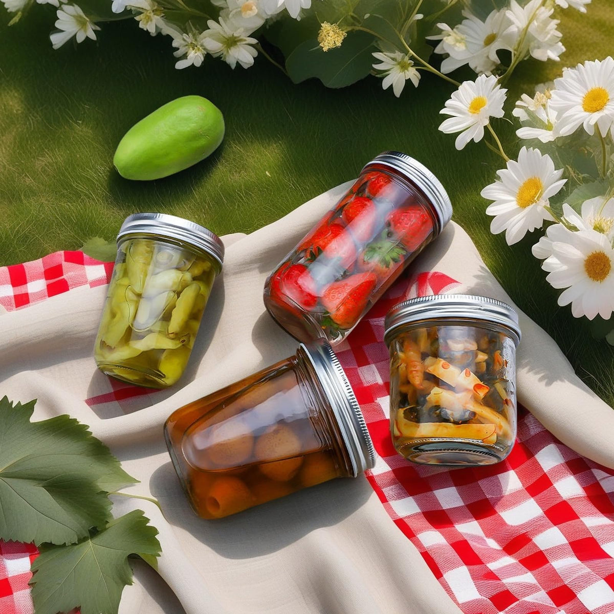 12 Pc 16 oz Wide Mouth Glass Mason Jars with Lids Z1807